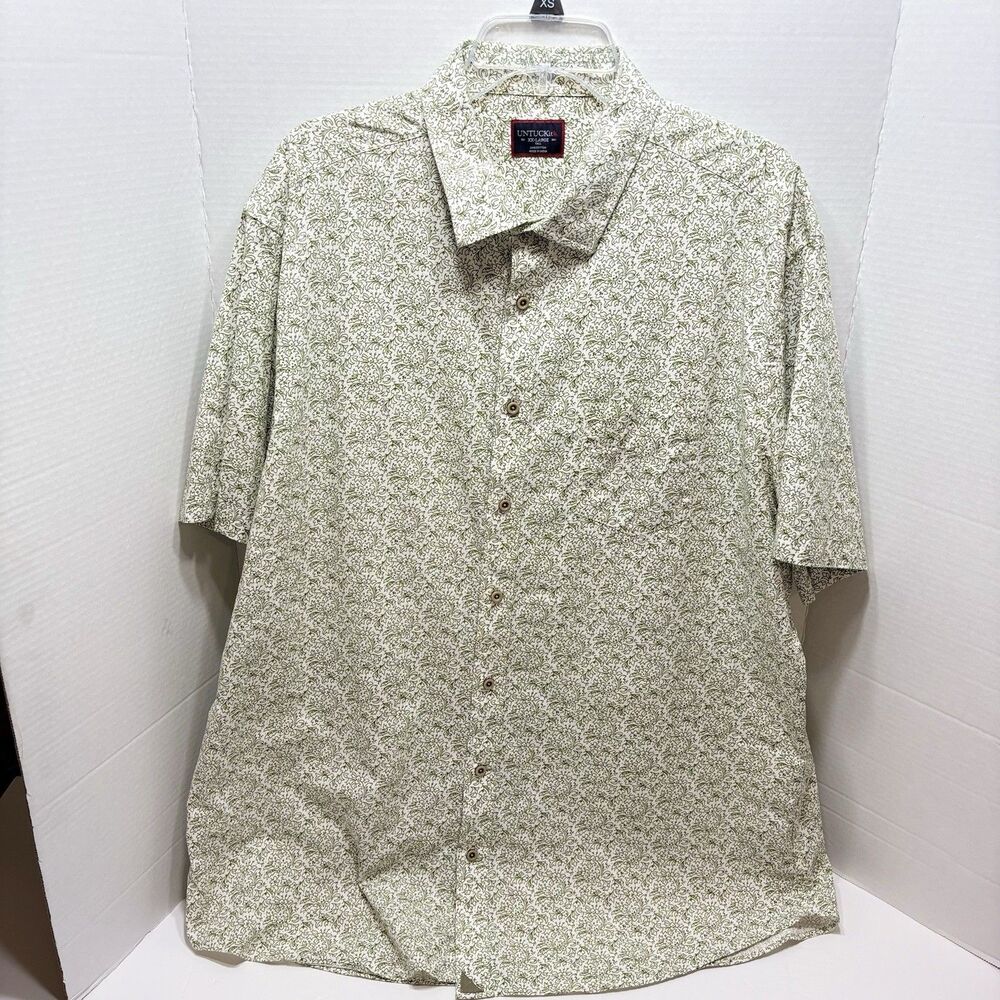 UNTUCKit Hillview Men's 2XLT Short Sleeve Floral Pattern Button Up Olive Coastal